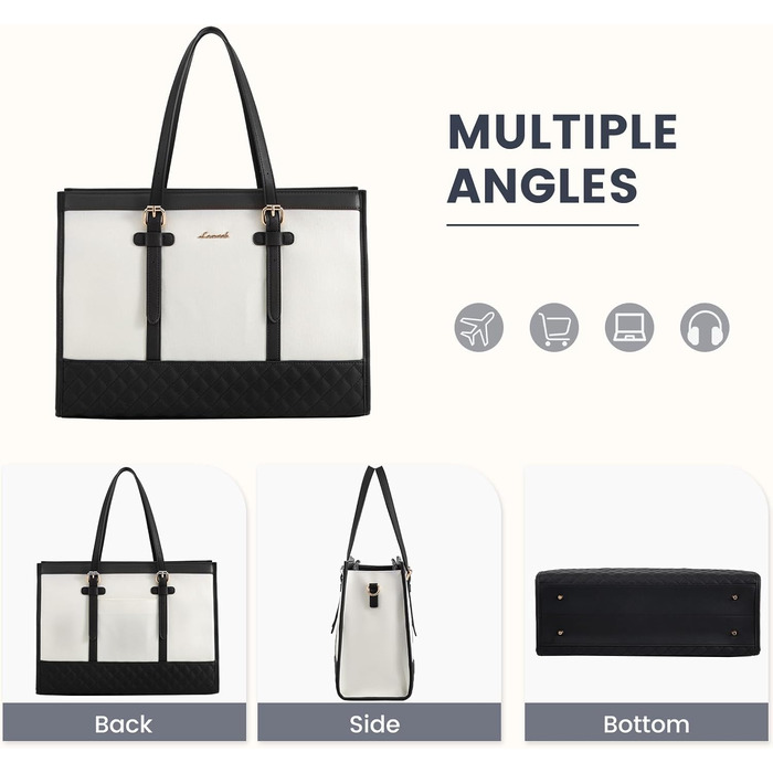 Сумка для ноутбука LOVEVOOK жіноча, сумка-шопер для роботи, університету, офісу, 17.3 дюйми (чорно-біла)