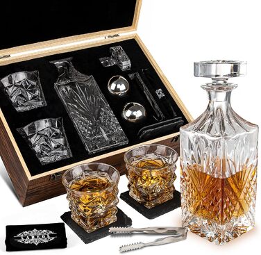 Набір для віскі: келих, шматочки з нержавіючої сталі, декантер, підставки (для чоловіків)