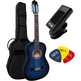 Набір гітар: класична гітара, блакитна дека з липи, тюнер, чохол, 3 пліка, для початківців