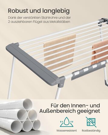 SONGMICS Сушарка для білизни SONGMICS LLR518G01, металева, розкладна, 52.5 x 173 x 96.5 см, з тримачем для шкарпеток, для одягу, рушників, білизни