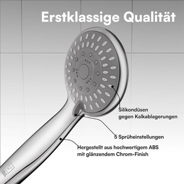 Насадка для душу H&S з високим тиском води - душова лійка з 5 режимами, хром