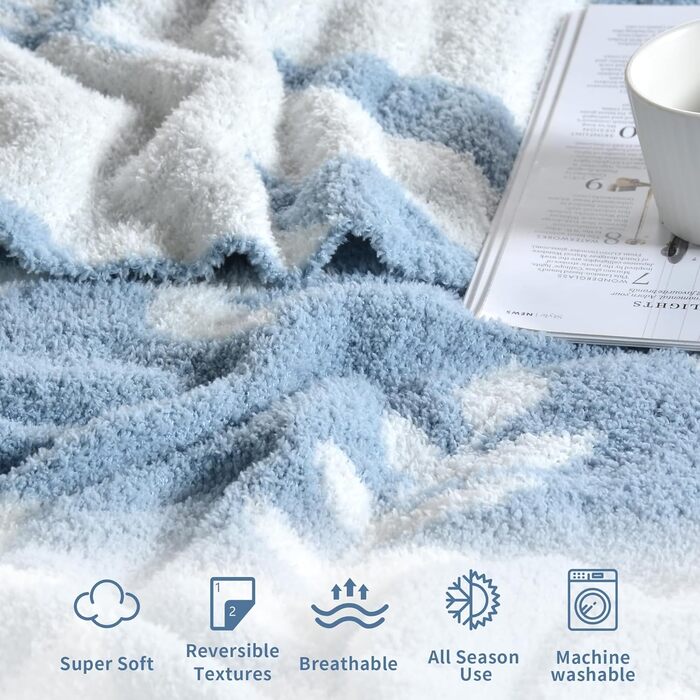 М'яка в'язана декоративна ковдра Jooja Bouclé, 127x152 см, блакитно-сірий (60x80, Leaf Dusty Blue)