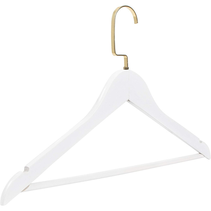 Набір дерев'яних вішаків для одягу RSR-Hangers (10 шт), білі, з перекладиною для штанів та поворотним золотистим гачком, 44.5 см
