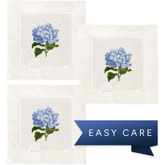 Jolitee Decorative Cocktail Napkins, 15.2 x 15.2 cm, washable, linen-like, cloth napkins, handcrafted for entertaining and everyday use (Hydrangeas)