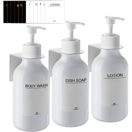 Soap Dispenser Wall Mount No Drilling, 3-Piece Set 500ml Soap Dispenser Wall Shampoo Dispenser Shower Dish Soap Dispenser Shampoo Dispenser for Kitchen Bathroom (White)