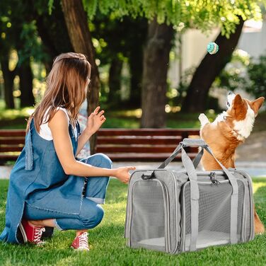 Транспортна сумка для тварин: складана переноска для кота та собаки, сірого кольору. Легка переноска з регульованим плечовим ременем, дихаюча переноска для подорожей та авто.