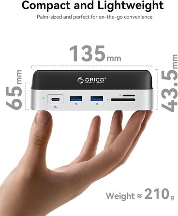 ORICO MiniDock VS10: Док-станція та підставка для Mac mini M4/M4 Pro з корпусом для NVMe SSD, хаб USB-C з 4K HDMI, DisplayPort, SD/TF 3.0, USB-C/A 10Gbps, PD 100W, 10-в-1, DIY