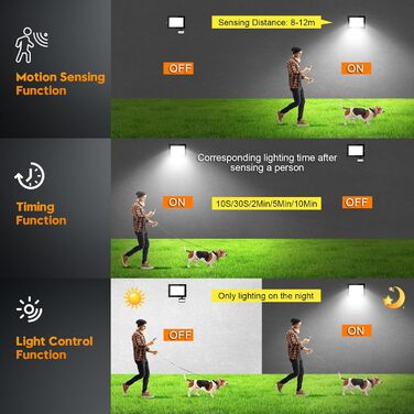 papasbox 2 Pack LED Floodlights with Motion Sensor and Light Sensor | Outdoor Floodlights/Spotlights with Remote Control | 6500K Cool White IP66 Waterproof Floodlights for Garden, Garage, Sports Field (150W, 2 Pack)