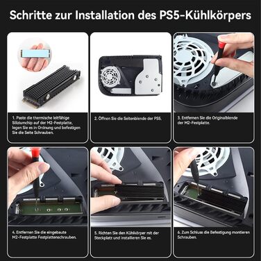Радіатор охолодження M.2 2280 для SSD, алюміній, з термопрокладками, чорний, для ПК/PS5/PS5 Slim
