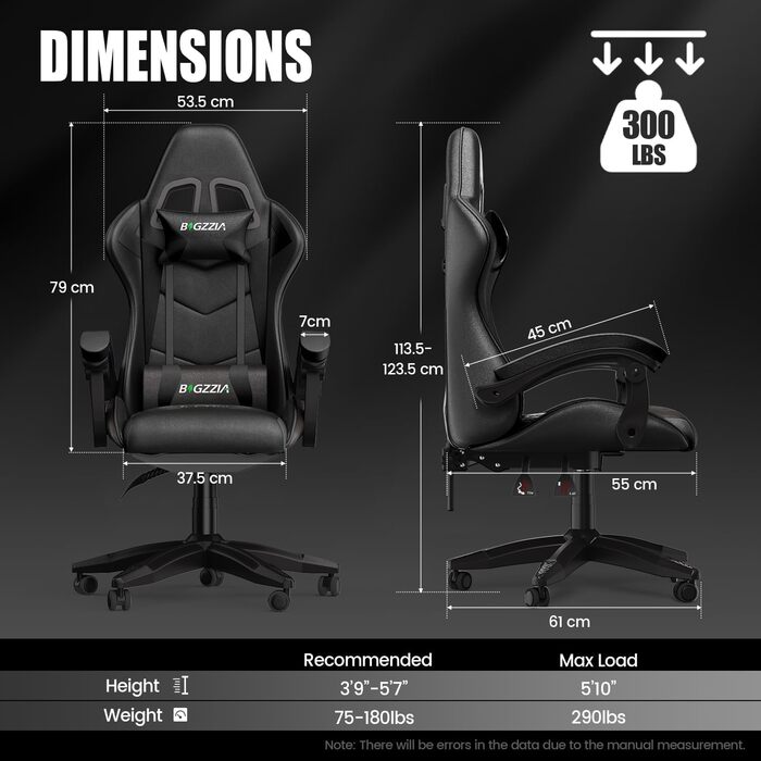 Геймерське крісло Racingreat Ergonomic: регульоване, з підголівником, PU-шкіра, для дітей, підлітків та дорослих, чорне