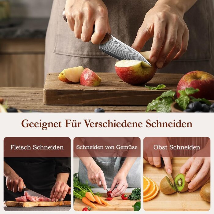 HEZHEN ніж кухарський 21 см дамаск 67 шарів, професійний ніж для кухні з дерев'яною піхвою, міцний ніж з ручкою Micarta