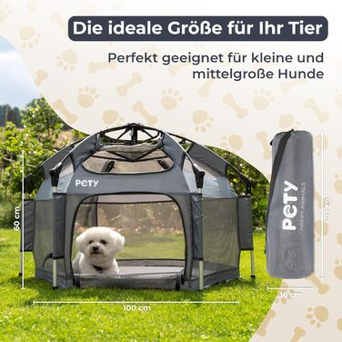 Клітка-вольєр для собак Pety - 100 x 60 см, мобільна переносна клітка з сумкою та кілочками - для відпочинку на природі та вдома - аксесуари для собак, подорожей та кемпінгу, колір антрацит