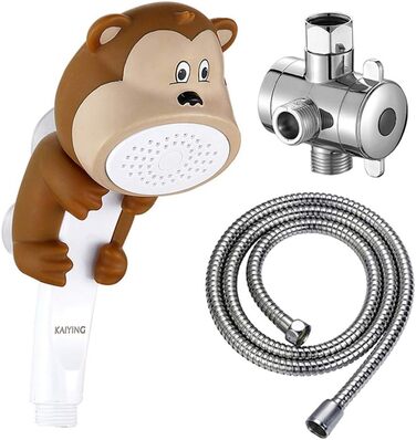 KAIYING Kids Showerheads, Cartoon Water Flow Sprinkler Shower, Shower Head Attachment for Toddlers, Baby Handheld Shower Head Bathroom Accessories, Kids Shower Head Attachment (J: Showerhead (Frog) + Hose + Diverter Valve) (Monkey Showerhead Set)
