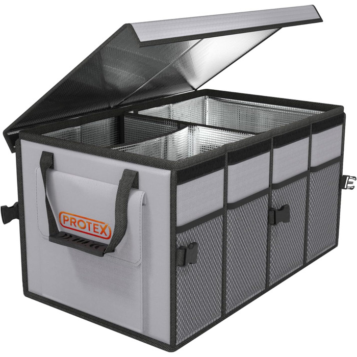 PROTEX Trunk Organizer [2024 Test Winner] 70 L Cooler Bag - Foldable Trunk Bag with Lid - XXL Trunk Box with Insulation (Heat & Cold) - Practical & Waterproof (gray)