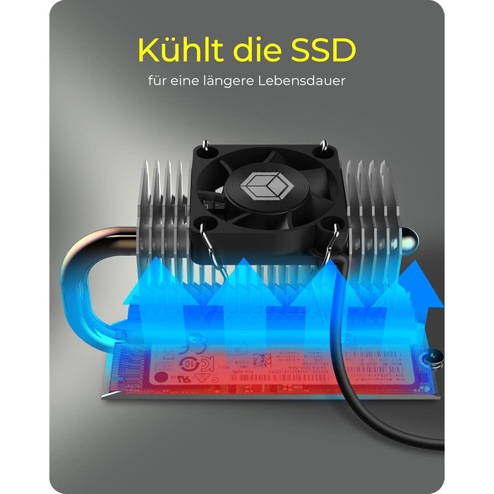 Охолоджувач для M.2 SSD ICY BOX з алюмінієвим радіатором та термопрокладками, без вентилятора, 10 мм, чорний