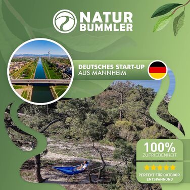 Гамак NaturBummler вуличний 300x170 см для 1-2 осіб (Meeresblau) з захистом дерева та кріпленням - легкий, водостійкий, подвійний шар для кемпінгу та саду