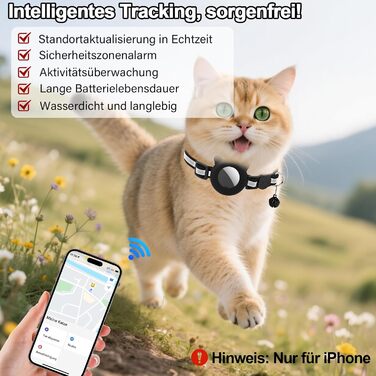 Нашийник для кота Robofun з GPS трекером, світловідбиваючий, регульований, чорний (сумісний з Airtag, iOS)