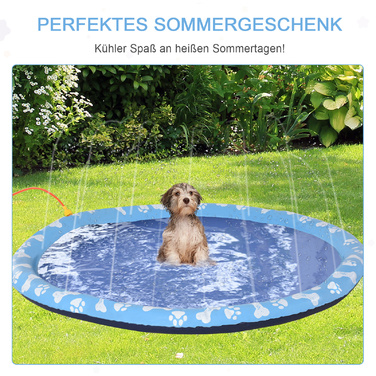 PawHut Splash Sprinkler Pad 170 см ігровий килимок для води для собак, антиковзаюча PVC-підстилка для вулиці блакитного кольору, ідеально підходить для літнього відпочинку в саду