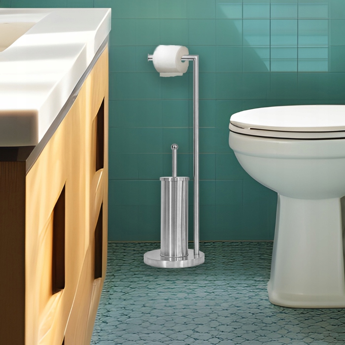 Підставка для ванної кімнати модель 104 з тримачем для паперу та йоржиком для унітаза, срібляста