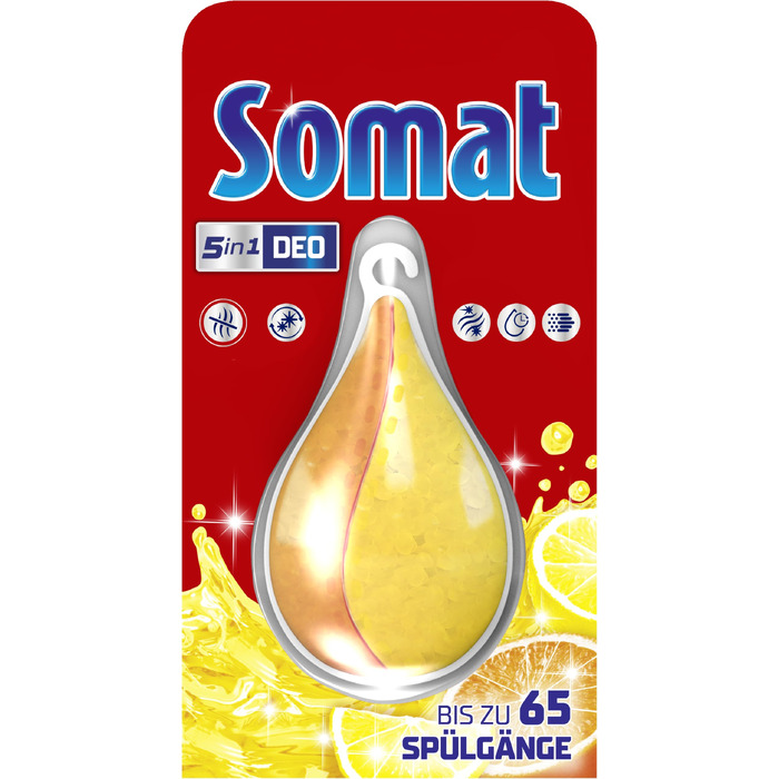 Дезодорант для посудомийних машин SOMAT 5в1 Лимон та Апельсин, нейтралізатор запахів для гігієнічної свіжості, 17 г
