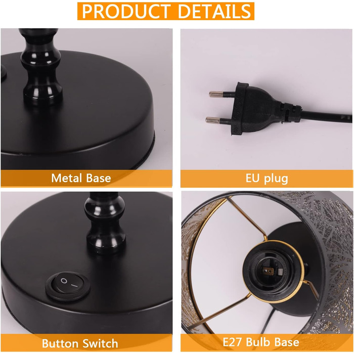 Металева промислова настільна лампа E27, вінтажна лампа для дому, з абажуром-сіткою, з вимикачем (без лампочки), колір чорний