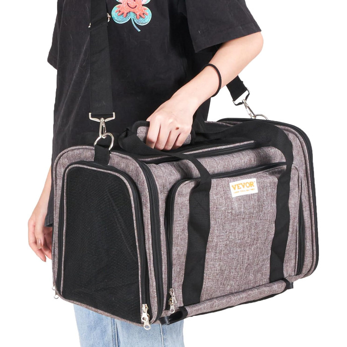 Тролей для собак VEVOR, складаний рюкзак для собак до 15,8 кг, переноска з оксфордської тканини 600D, 4 колеса, кишені для зберігання, ідеально для подорожей на авто та виїздів (сірий, 11 кг)