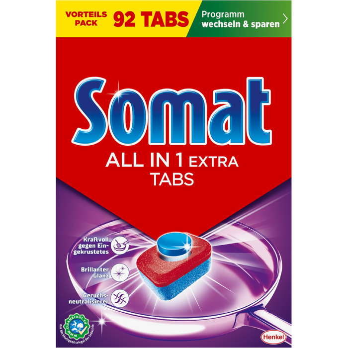 Таблетки для посудомийних машин Somat All in 1 Extra, для всіх програм (Eco, коротких, низькотемпературних), 92 шт