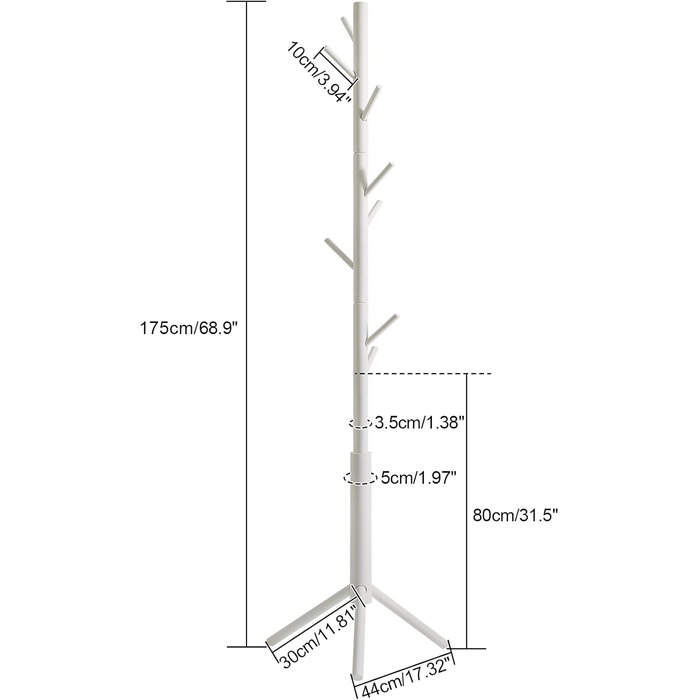 YMYNY Clothes Rack, For Clothing, Jackets, Hat, Wardrobe in Tree Shape, Clothes Rail With 8 Hooks, Bedroom, Hallway, Natural Colors HCR001N (White)
