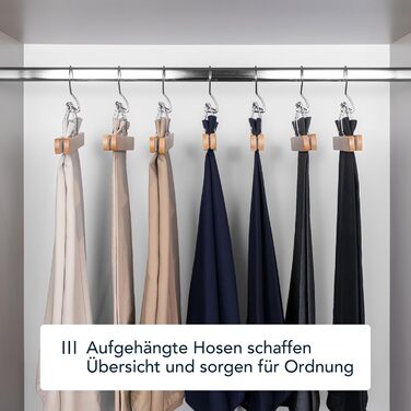 Дерев'яні брючні вішалки SUITS VIENNA, 8 шт, з металевим затискачем, антиковзкі, для тканинних штанів, натуральний колір, 28 см