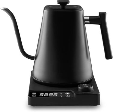 Fityou Electric Gooseneck Kettle - Temperature Control, 1200W, 1L Capacity, Fast Boiling, LED Digital Display, Celsius/Fahrenheit Conversion, for Specialty Coffee & Tea, Matte Black
