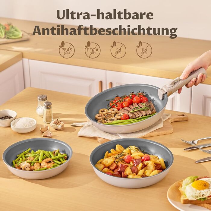 Набір сковорідок Induktion 4 шт. з термоіндикатором, антипригарне покриття, сумісний з усіма плитами, для кухні та кемпінгу