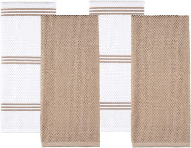 Sticky Toffee Dishcloths made of 100% cotton, terry cloth, 4 pieces, kitchen towels, 40.6 x 71 cm, light brown, soft, absorbent, for restaurant, bar, glass, kitchen towels