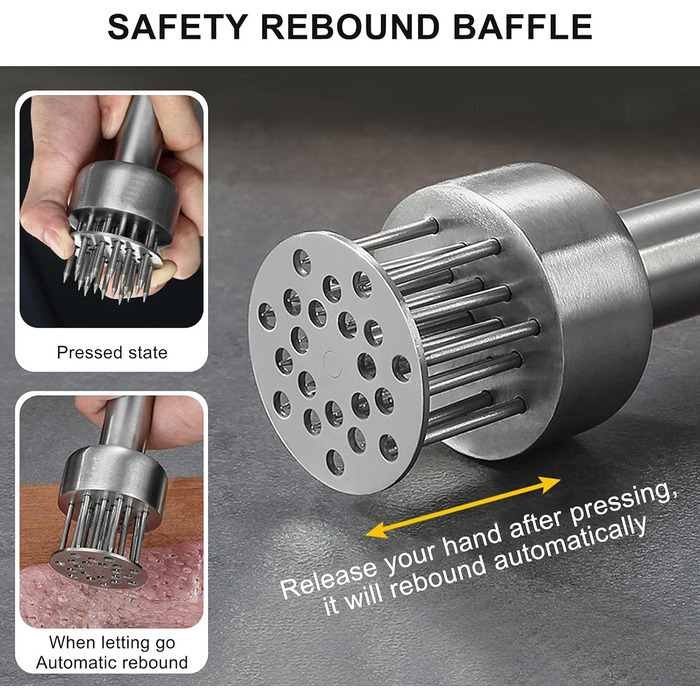 Fleischklopfer з нержавіючої сталі, молоток для м'яса, кухонний інструмент для приготування стейків, шніцелів, курки, риби та яловичини (20 см), сріблястий