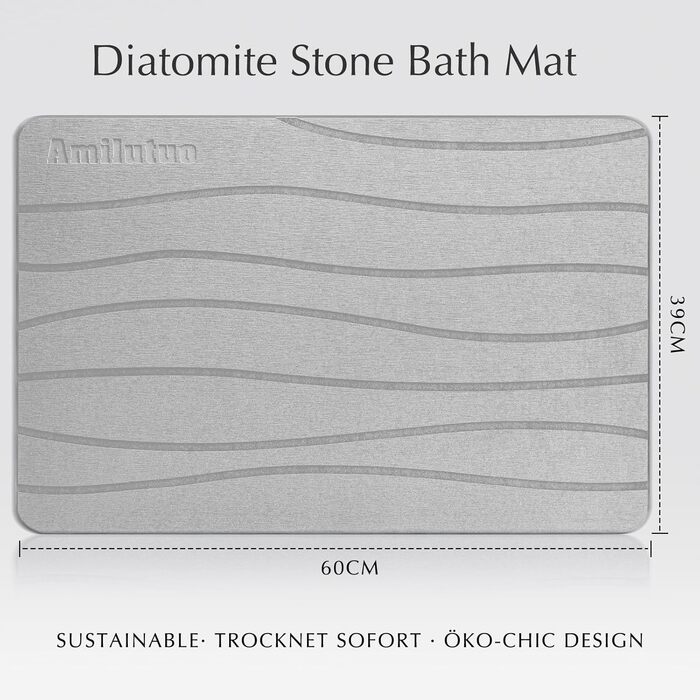 Amilutuo Badematte Stein, Diatomite Stone Bath Mat, Non-Slip Stone Bath Mat, Quick-Drying Stone Bath Mat (Dark Gray C, 60 x 39 cm) Dark Gray Curved Pattern 39x60cm