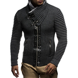 Чоловічий кардиган Leif Nelson з блискавкою, Regular Fit, довгі рукави, антрацитовий/чорний колір, Розмір: M