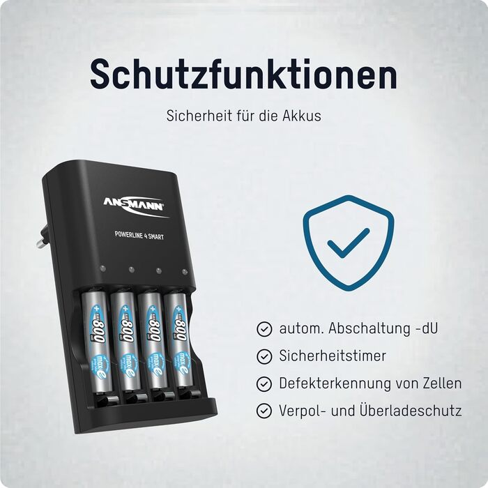 Зарядний пристрій ANSMANN Powerline 4 Smart з 4x NiMH 2850 акумуляторами для до 4 NiMH AA/AAA акумуляторів - автоматичний зарядний пристрій з режимом відновлення - зарядний пристрій для перезаряджуваних батарей (без акумуляторів)