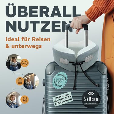 Подушка для шиї Sei Design для подорожей на літаку з Memory Foam, сірого кольору 32x32x11 см