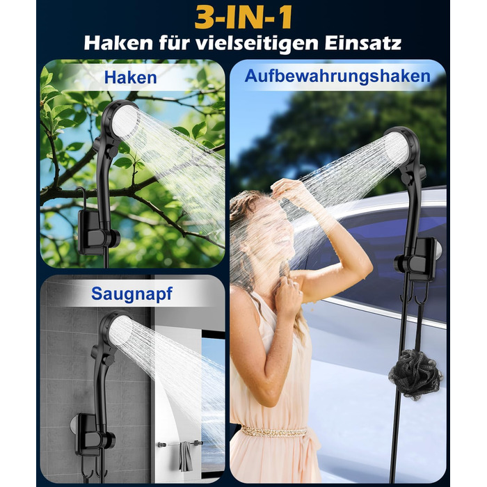 Портативна душова система WADEO для кемпінгу з акумулятором 6000 mAh, LED-підсвічуванням та IPX8 водонепроникністю, 5 режимів тиску. Комплект для відпочинку на природі, подорожей та догляду за тваринами.