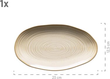 MÄSER 931372 Nottingham Series Set of 3 Serving Plates, Vintage-Look Serving Platter in 3 Sizes, Beige, Stoneware, 28 x 15.5 cm