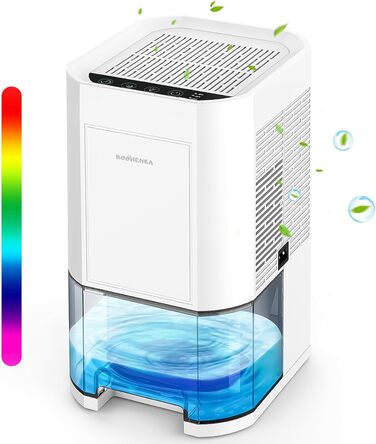 Electric Dehumidifier, 1200ml Room Dehumidifier for Home, Small Dehumidifier with Automatic Defrosting for Basements and Bathrooms, 7 Colors Light Dehumidifier with Timer - Against Moisture, Night Mode