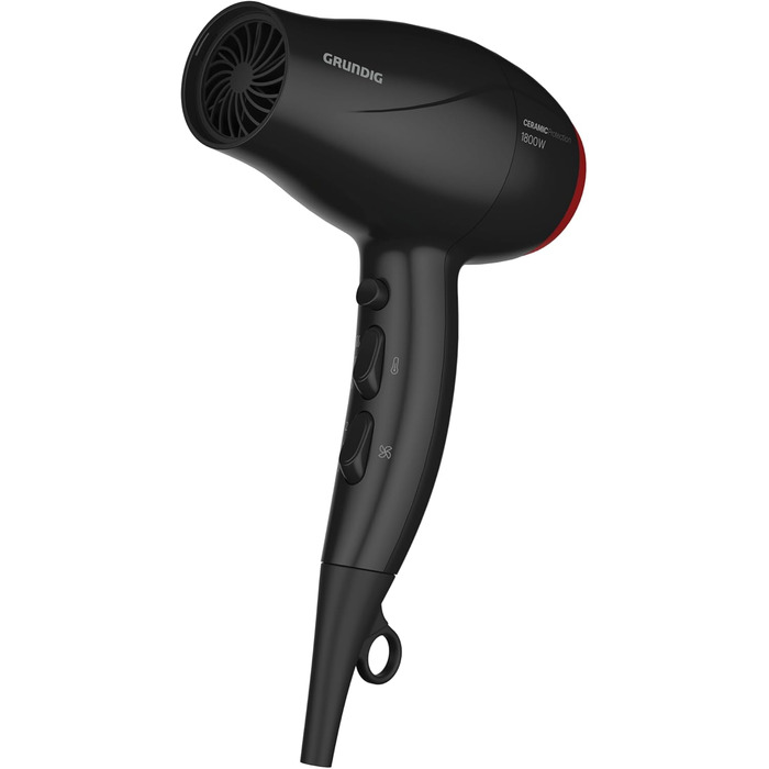 Фен GRUNDIG HD 3700 B 1800 Вт, 3 режими температури, 2 швидкості, холодний обдув, керамічне покриття, 1.8 м, чорний/вишневий, 2023 модель