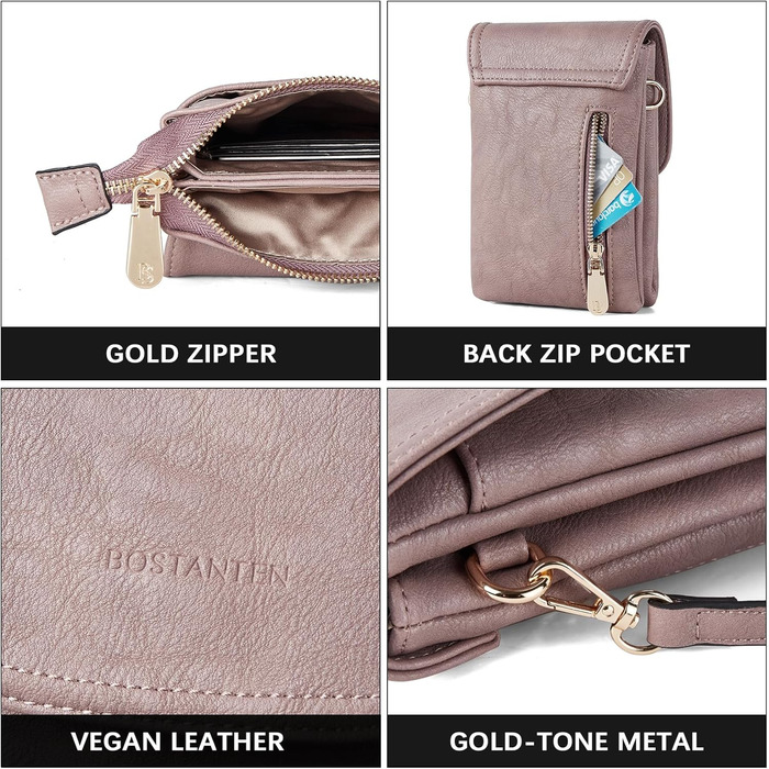 Сумка-клатч BOSTANTEN Klein через плече, сіра (A-11-lila) з PU шкіри для жінок, мобільна сумка з гаманцем
