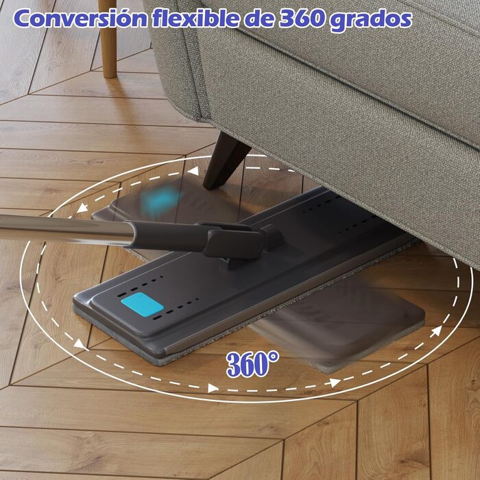 Набір для миття підлоги Wischmopp з відром, мікрофібра, віджимний механізм, 2 в 1, регульована ручка, 6 мікрофібрових насадок, сірий + блакитний