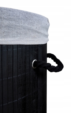 Великий круглий бамбуковий кошик для білизни з кришкою, 60 л, чорний