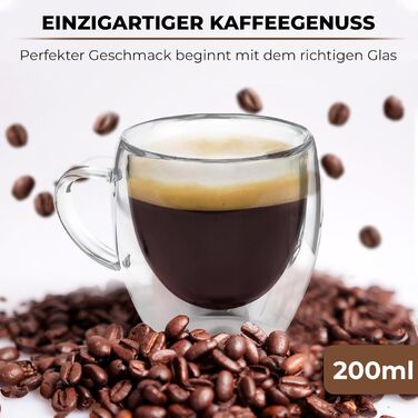 Набір склянок для лате макіато Zobel 350 мл (4 шт.) з ручкою, подвійні стінки, боросилікатне скло, з підставками та ложками