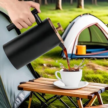 Кавоварка French Press Worbic, 1000 мл, з подвійними стінками, нержавіюча сталь, 3-рівнева фільтрація, для дому, кемпінгу та офісу
