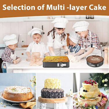 Набір форм для випічки 4 шт. (16/20 см круглі, 22/26 см кутові), вуглецева сталь з антипригарним покриттям, знімний дно, сірий