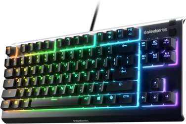 Клавіатура SteelSeries Apex 3 TKL RGB для геймінгу: компактний форм-фактор TKL, RGB підсвічування, захист від води та пилу, тихі перемикачі, Anti-Ghosting