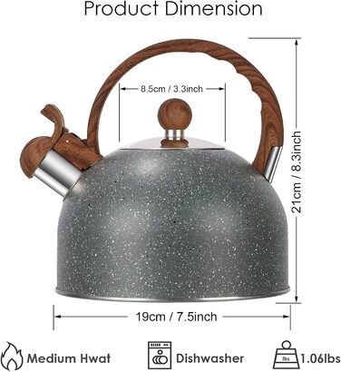 Чайник заварний 2.5L з нержавіючої сталі для всіх плит (індукція), сучасний з дерев'яною ручкою сірого кольору