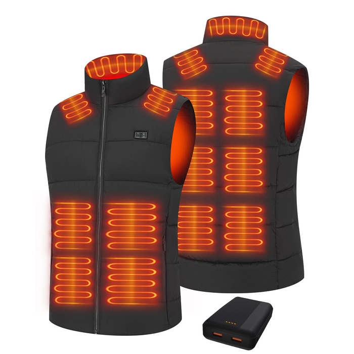 Обогревна жилетка для чоловіків та жінок, жилетка з підігрівом 15 зон та акумулятором 20000 mAh, для катання на лижах та полювання M Deep Black